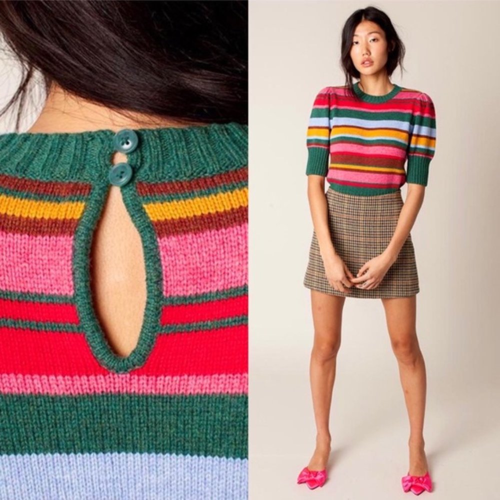 Rachel Antonoff Striped Bijou Knit Puff Sleeve Top